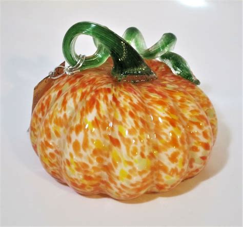 Thanksgiving Murano Style Art Glass Orange Yellow Specks Pumpkin Green Stem 5 5 Current 1991