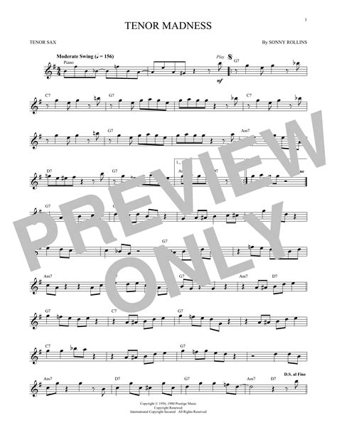 Tenor Madness By Sonny Rollins Sheet Music For Tenor Sax Playalong At Sheet Music Direct