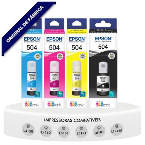 Kit Tinta Original Epson T504 Ecotank Compatível Impressoras L4150