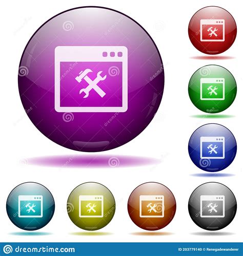 Application Tools Icon In Glass Sphere Buttons Stock Vector