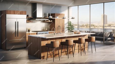 Premium Photo | Modern kitchen with wood cabinets and stainless steel ...