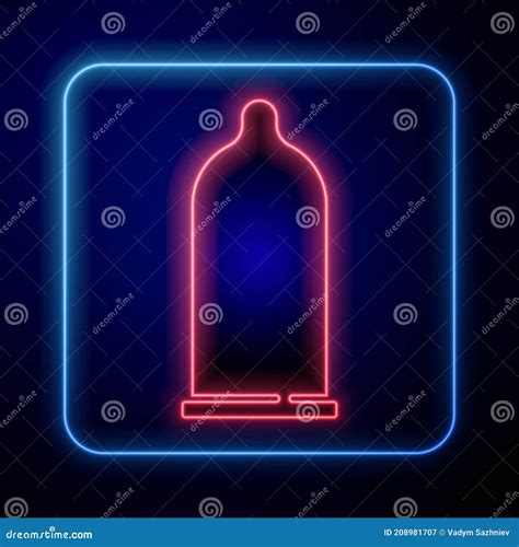 Ggloed Neon Condom Safe Sex Icon Ge Soleerd Op Blauwe Achtergrond