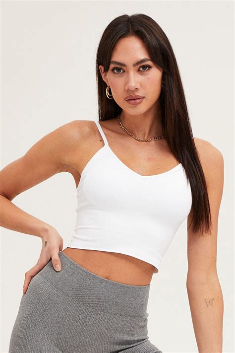 Womens White Crop Top Seamless Ally Fashion