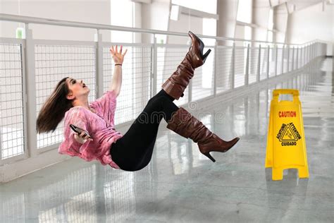 Woman Falling On Wet Floor Stock Image Image Of Treacherous