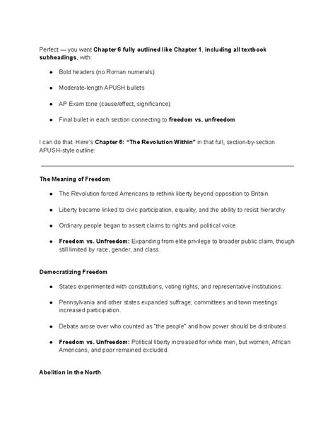 Chapter 6 Outline: Revolution and the Meaning of Freedom - APUSH - Studocu