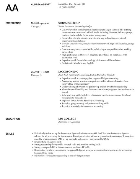 Investment Accounting Analyst Resume Samples Velvet Jobs