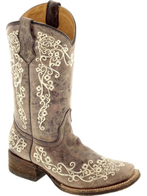 Shop Corral Womens Sq Iconic Lisa Brown Crater Bone Embroidery Square Toe Western Boot A2663