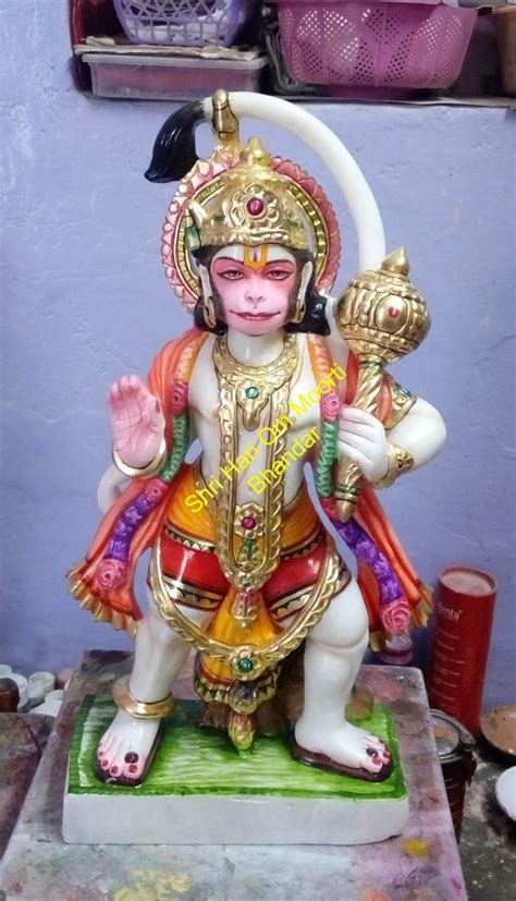 Painted Hindu White Marble Hanuman Ji Statue For Home Size Inch At