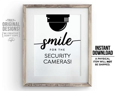 Cute Funny Smile For Security Camera Printable Sign Instant Etsy