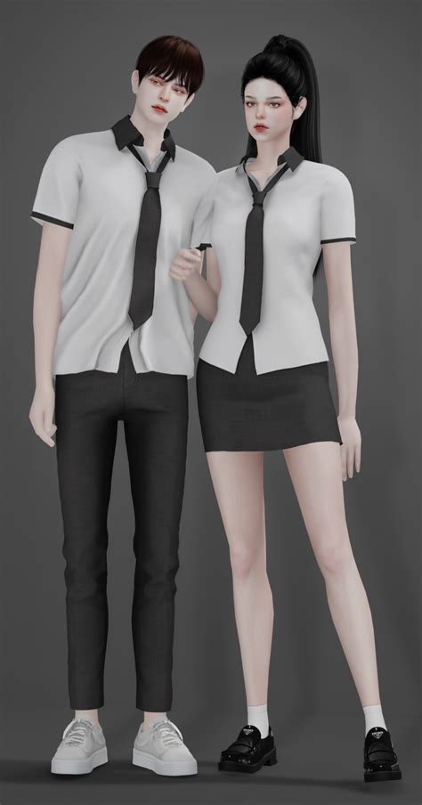 [sudal] Couple Summer School Uniform Set | Sims 4 men clothing, Sims 4 ...