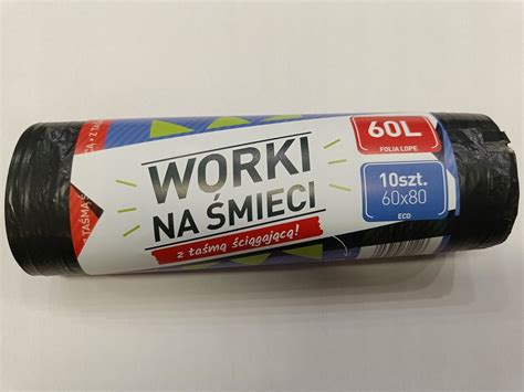 Worki na śmieci do koszy czarne z taśmą 60l 10szt 12673333250 Allegro pl