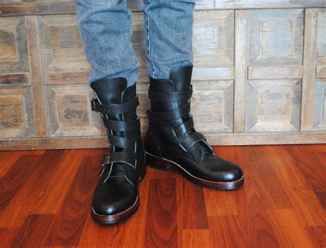 THOMPSON Black Leather TANKER Boots. - Etsy