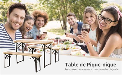 Outsunny Table De Camping Pique Nique Pliable Portable Bancs