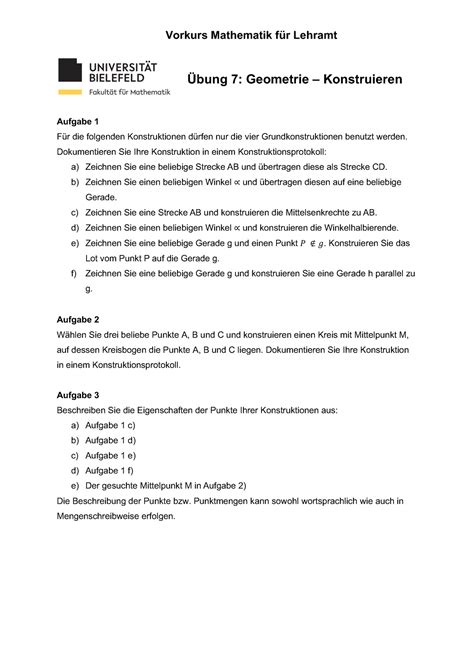 Ü7 Geometrie 23 24 Vorkurs Mathematik für Lehramt Übung 7 Geometrie