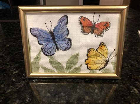 Counted Cross Stitch Finished Butterflys Framed 5 X 7 Etsy Scary