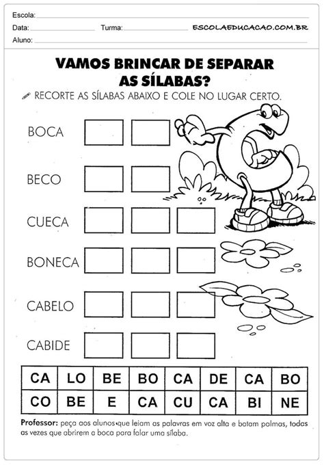 Fantasia Separar Silabas - Atividades com a letra C - Separar as sílabas - Escola Educação ...