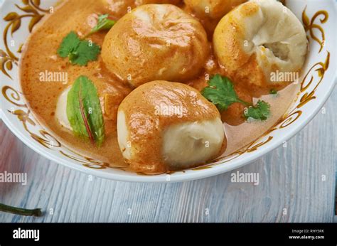 Mantu Beef Dumplings Afghani Uisine Central Asia Traditional Assorted Dishes Top View Stock