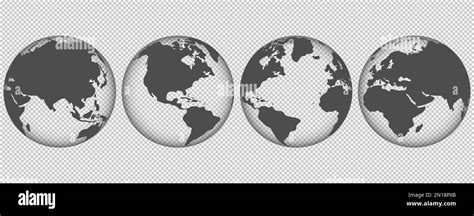 Set Of Transparent Globes Of Earth Realistic World Map In Globe Shape