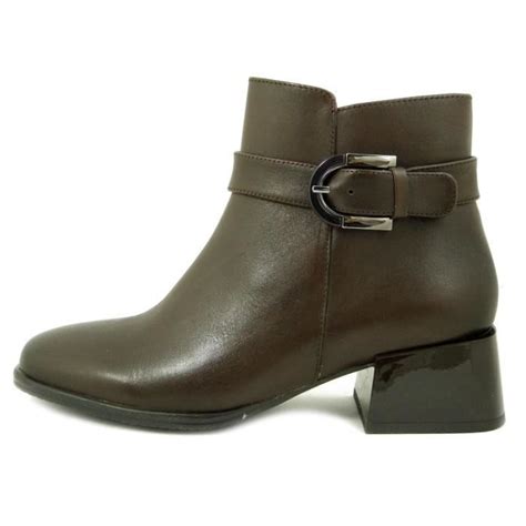 Bottine Pour Femme En Cuir Marron Avec Fermeture Clair Et Semelle