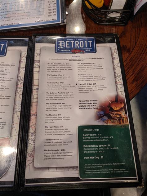 Menu at Old Detroit Burger Bar, Lapeer