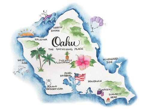 Image Result For Oahu Watercolor Map Oahu Hawaii Map Oahu Hawaii