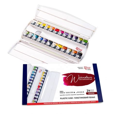 Set Of Watercolours MODERN ROSA Gallery 24 Colours Pans In Plastic Case