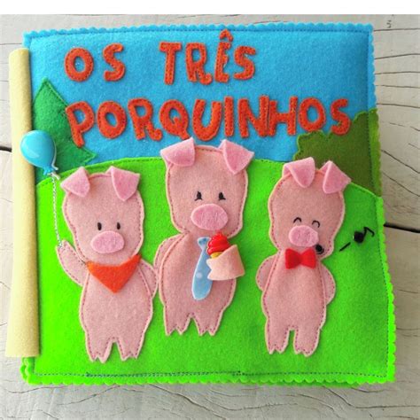 Livro Sensorial de Feltro Três Porquinhos Quiet Book Elo7