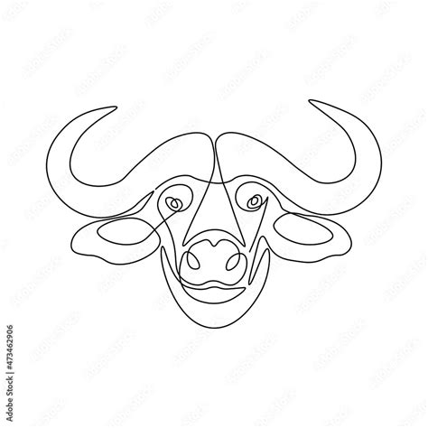 Buffalo face line drawing vector. Animal one line art. Flat design. Isolated icon. Unstoppable ...