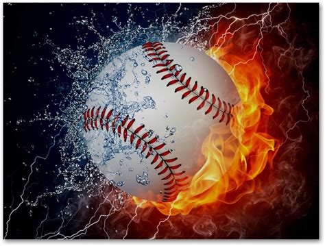 Amazon Mapolo Baseball Ball In Fire And Water Poster Decorative