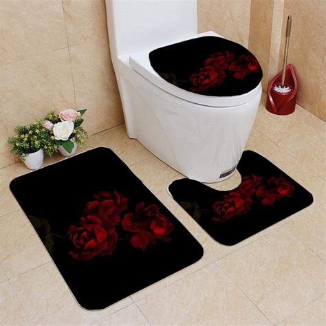 GOHAO Red Roses 3 Piece Bathroom Rugs Set Bath Rug Contour Mat and ...