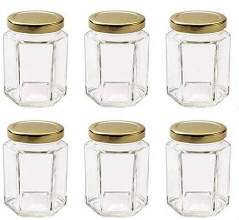 Airtight Golden Cap 250 Ml Hexagonal Glass Jar At Rs 299 Unit In Delhi