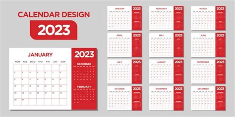 Conception De Modèle De Calendrier De Bureau Simple 2023 Vecteur Premium