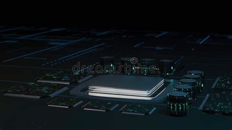 D Rendering Of Digital Binary Data On Microchip With Glow Circuit