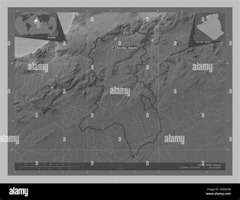 Sidi Bel Abbes Province Of Algeria Grayscale Elevation Map With Lakes