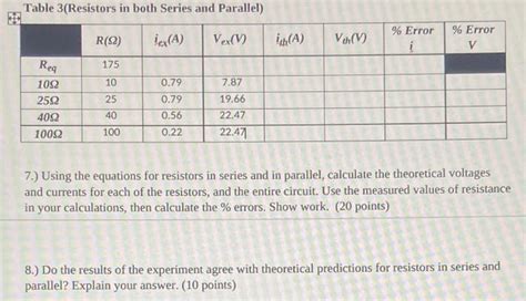 Solved Table 3 Resistors In Both Series And Parallel 7