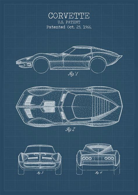 Corvette Blueprint Digital Art By Dennson Creative Pixels