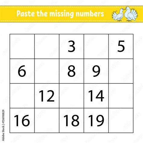 Paste The Missing Numbers 1 20 Game For Children Handwriting Practice