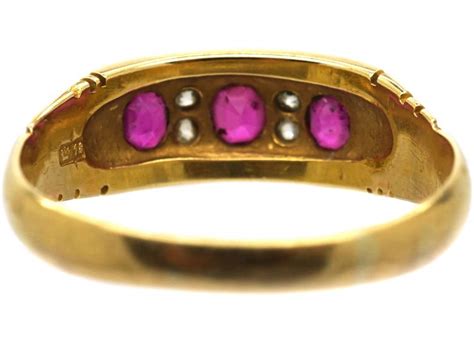 Victorian Ct Gold Three Stone Ruby Diamond Ring W The