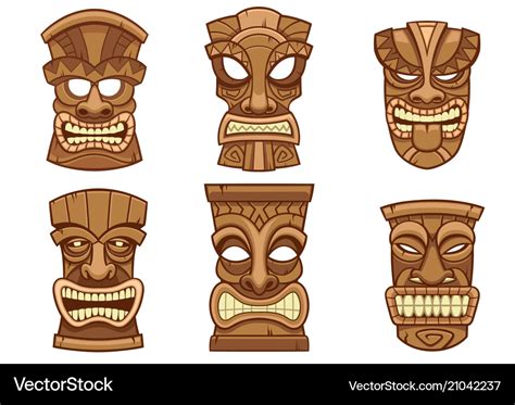 Tiki Mask Set Royalty Free Vector Image Vectorstock