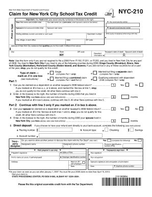 Fillable Online Form Nyc Claim For New York City School Tax