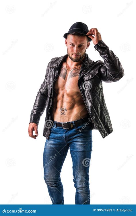 Muscular Man With Jacket On Naked Torso Stock Image Image Of