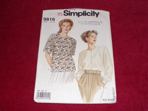 🌹 Simplicity 9816 Ladies Easy Jewel Neckline Blouse Or Shirt Pattern 10 20ff Ebay