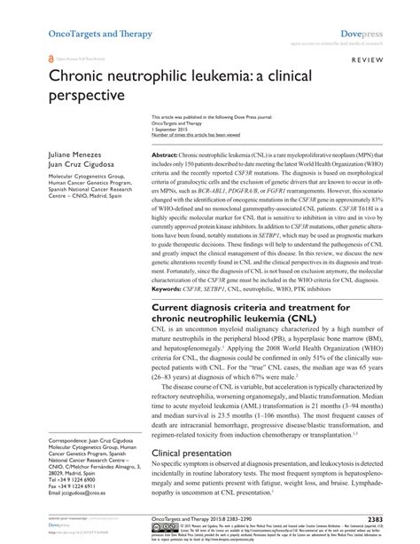 (PDF) Chronic neutrophilic leukemia: A clinical perspective