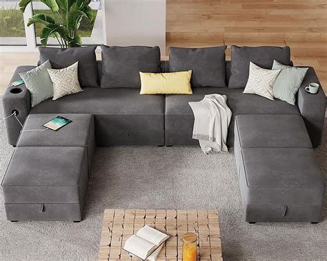 Papajet Sectional Sofa 114 Inch Modular Sectional Sofa With 2 Usb Ports And Cup Holders 8 Seats