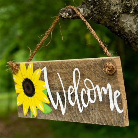 Sunflower Welcome Sign For Porch Wooden Sunflower Welcome Etsy