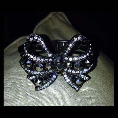 Betsey Johnson Black Jeweled Bow Bangle Bracelet