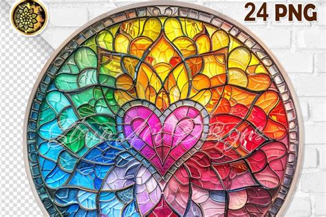 Rainbow Heart Stained Glass Png Crella