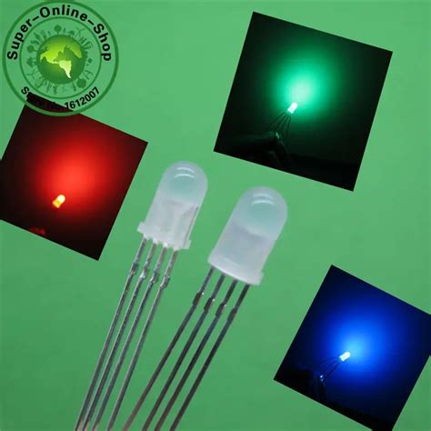 Pcs Led Mm Rgb Diffused Common Cathode Red Green Blue Pins Tri