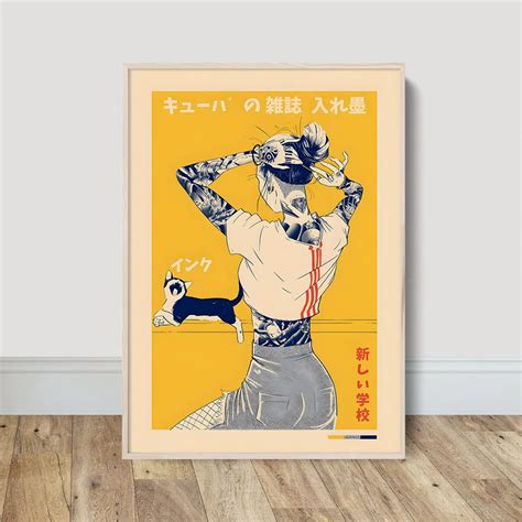 P Steres Japoneses Do Gato Do Vintage Para A Decora O Da Sala Pintura