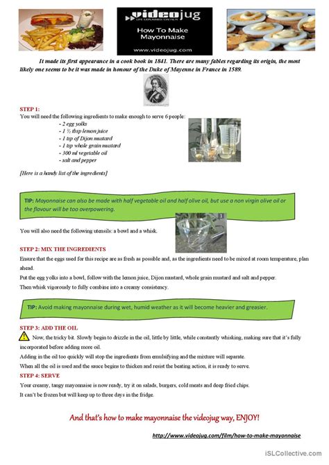 How To Prepare Mayonnaise Videojug English Esl Worksheets Pdf Doc